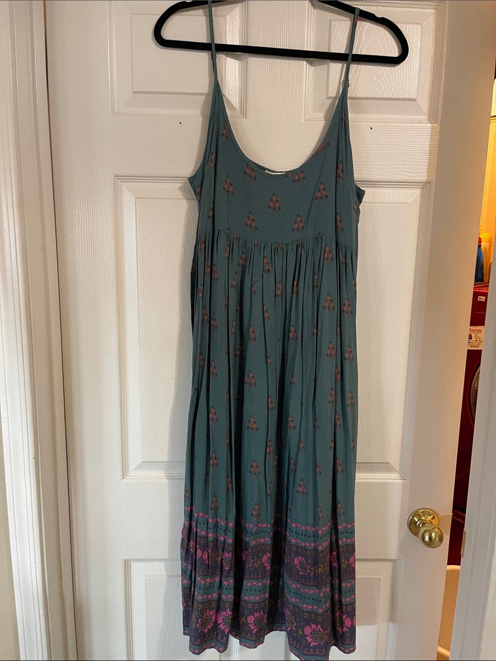 NATURAL LIFE Teal Midi Dress with Pink Border Print